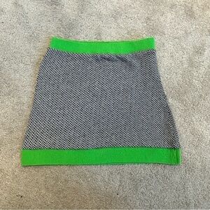 Zara neon fluorescent green black white herringbone knit mini skirt Sz M NWT
